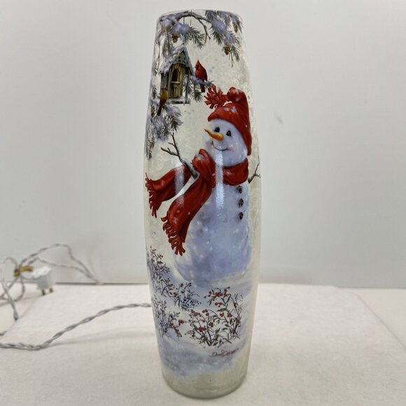 Trimmerry Winter Friends Lighted Vase 11.75" Snowman Dona Gelsinger Cardinals - Picture 2 of 14